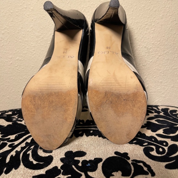 Black & Beige ALDO Stiletto Platform Peep Toe High Heels - Picture 7 of 8